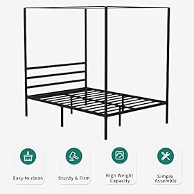 YITAHOME Metal Four Poster Canopy Bed Frame 14 Inch Platform with Built-in Headboard Strong Metal Slat Mattress Support… 41ayRZmlm L. SS280