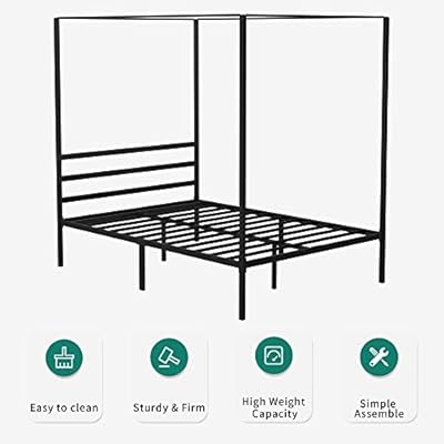 YITAHOME Metal Four Poster Canopy Bed Frame 14 Inch Platform with Built-in Headboard Strong Metal Slat Mattress Support… 41ayRZmlm L. SS400