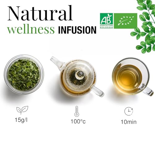 ORIGEENS MORINGA TEA ORGANIC 100g | DRIED MORINGA LEAVES | Organic theine-free, Revitalizing herbal tea