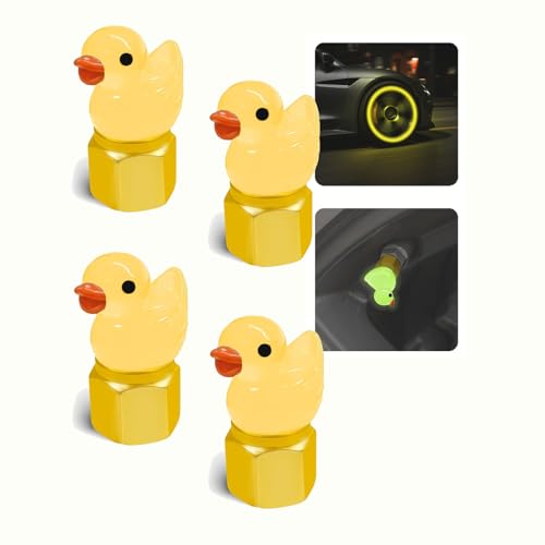 4Pcs Dust Caps for Car Tyres, Cute Duck Universal Fluorescen