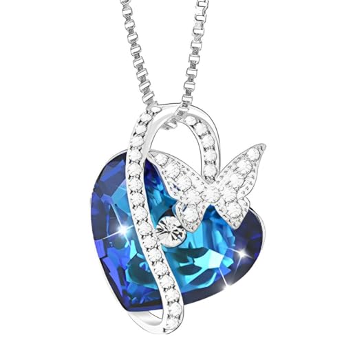 Collier papillon en cristal anti-ternissement, pendentif cœur argent