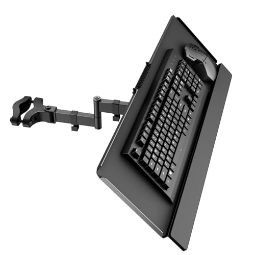 PUTORSEN Soporte para Bandeja de Teclado con Montaje en Poste   Soporte para Teclado y Ratón que se Adapta a la Mayoría de Teclados Estándar y de Gran Tamaño, Inclinación y Rotación, Soporta hasta 1