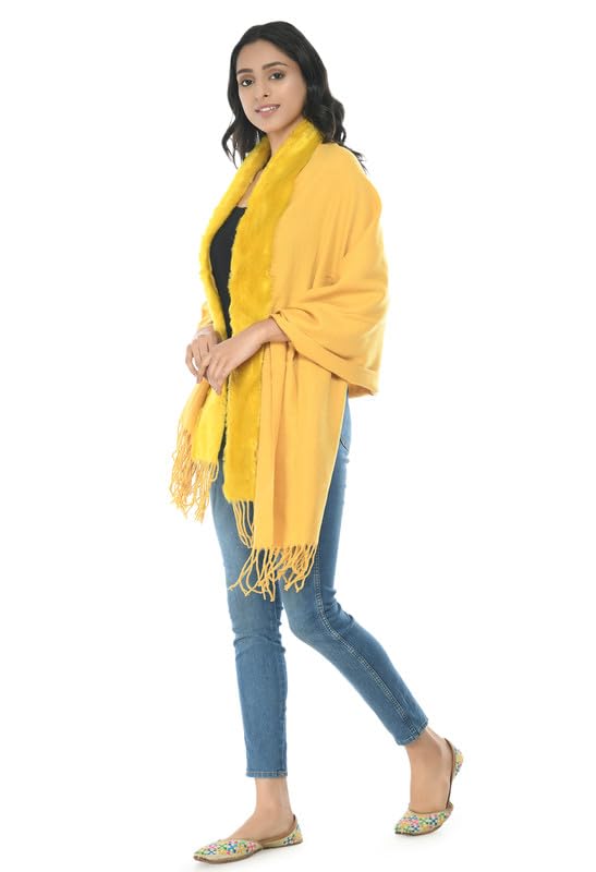 Image of Manra Women's Solid Faux Fur Border Stole Shawl Warm Wrap Cape for Winters (SC 14)
