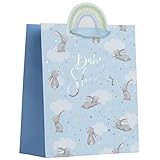 Partisan Products White Kraft Paper Blue Boy Baby Shower Rabbit Gift Bag With Rainbow Gift Tag Fully Recyclable Medium