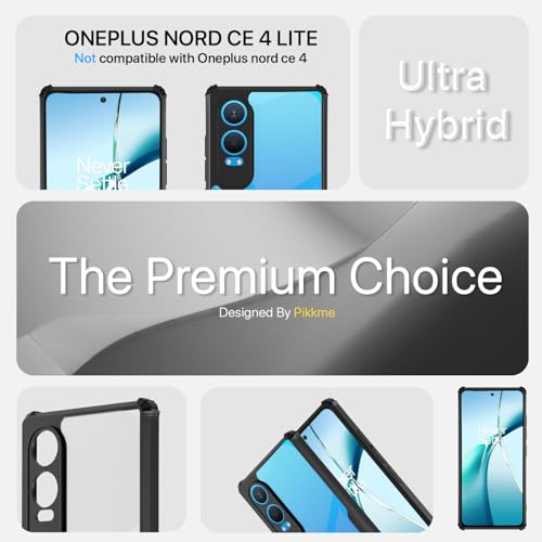 Image of Pikkme Crystal Clear Transparent Back | Ultra Hyrbid | Full Camera Protection | Raised Edge | Bumper Back Case for OnePlus Nord Ce 4 Lite 5G (Black)