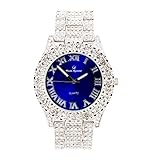 Charles Raymond Hip Hop iced Out Bling blinged Mens New Diamond Rhinestone Watch Bling'ed Out with Color Gems Diamonds on Trim Matching Watch Dial - ST10327DX Color (Royal Blue Silver)