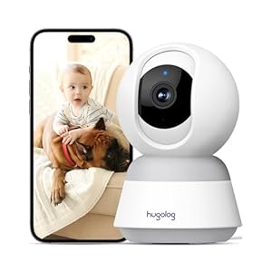 Hugolog 2K 3MP Indoor Pan/Tilt Security Camera with 12×Zoom,Ideal for Baby Monitor/Pet Camera/Home Security,Starlight Color Night Vision,Human/Sound Detection,Two-Way Audio,US Cloud,Works with Alexa