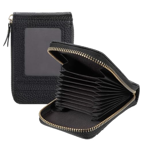 RFID Blocking Wallet For Women, 9 Organ Credit Card Holderand and 2 Coin Banknote Bit with 1 ID Window 1 Slim Card Slot, Small Wallets Compact Leather Zipper Purse