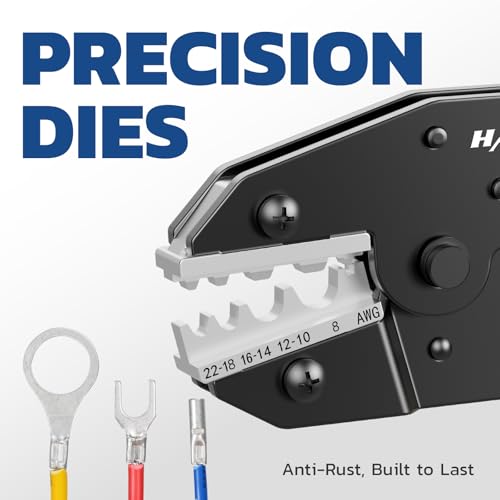 image for haisstronica Crimping Tool for Non-Insulated Terminal,AWG 22-8 Ratchet