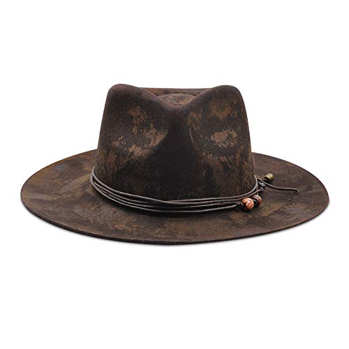 Vintage Fedora Firm Wool Felt Panama Hat For Men Wide Brim With Strip And Natural Beads Distressed Style Xl #TOP1