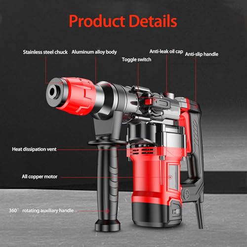 Bohrhammer, Bürstenloser Betonbrecher mit Anti-Vibrationstechnologie und Sicherheitskupplung, 3-Modus-Presslufthammer mit Koffer und Bits – Bild 6