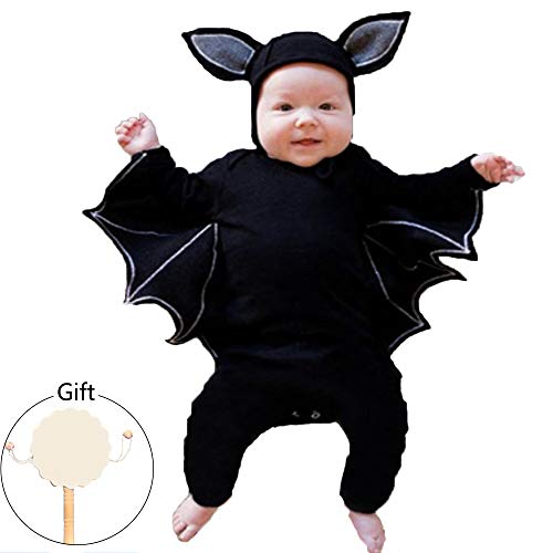 Kungfu Mall Toddler Nouveau-né garçons garçons Filles Chauve-Souris Motif Barboteuse Chapeau et hochet Tambour pour Halloween fête de noël déguisement Cosplay Costume (31 Pouces de Long) Cover