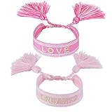 COTTVOTT 2pcs Woven Friendship Wrap Bracelet Lucky Knitted Word Braided Bracelets for Women(2pcs/LOVE+DREAM)