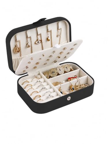 Image of Cortina Jewellery Organiser PU Leather Zipper | Portable Storage Box Case with Dividers | Container for Rings, Earrings, Necklace Home Organizer - Black