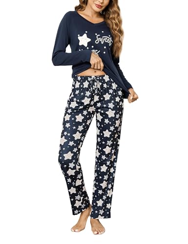 Litherday Pijama Mujer Invierno Algodón 2 Piezas Pijama Largo