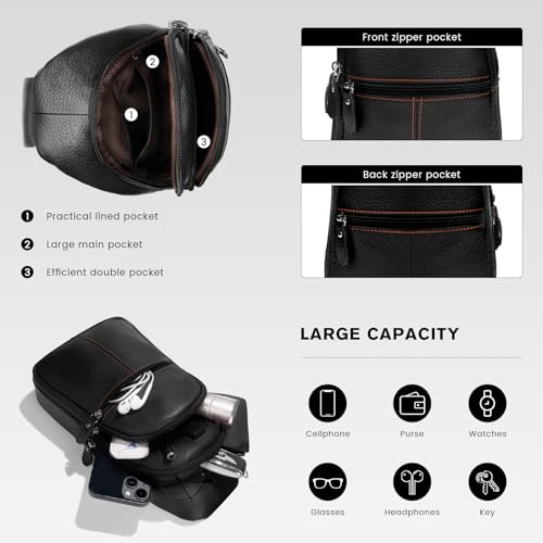 molshine Genuine Leather Sling Crossbody Bag,Fashion Chest,Casual Shoulder Bag for Men Women Work Travel Cycling HB0244