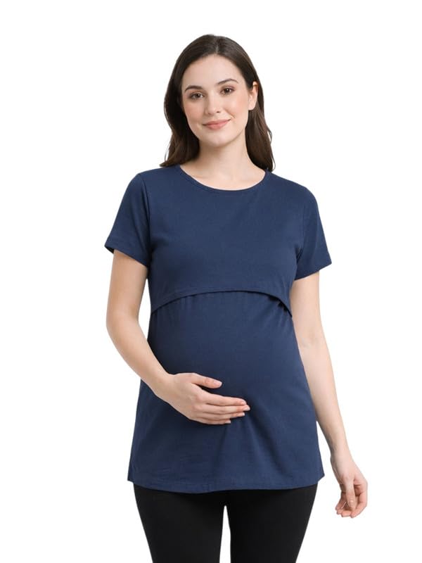 mama & bebe Women's Cotton Maternity Nursing Tshirts | Easy Breastfeeding with Hidden Zipper | Pre and Post Pregnancy Soft Breathable Daily Comfort Top for Modern Moms Everyday-picture-16