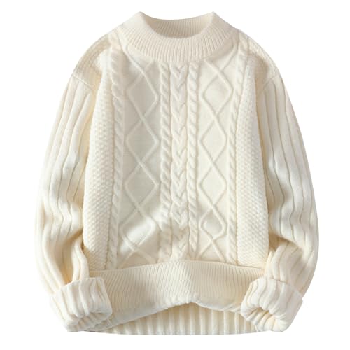 Crewneck Sweater Men Oversized Grunge Aesthetic Cable Knitted Jumper Tops Midweight Sweaters Pullover Vintage Outfits