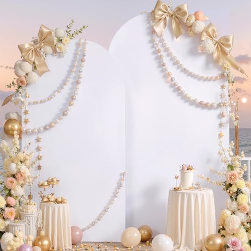Image of White Arch Backdrop Cover Set of 2 (7.2ft & 6ft), Chiara Arch Cover Wrinkle-Free Spandex Arch Cover for Wedding Birthday Party Baby Shower Bridal Shower Ceremony Banquet Fabric Backdrop (No Stand)