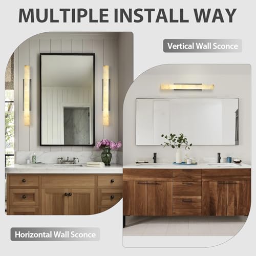 Image of Alabaster Wall Sconces, 36 inch Large Black Wall Sconce, Modern Sconces Wall Lighting, Spanish Natural Marble Wall Sconce Light for Living Room, Bedroom, Hallway, Stairs, 1PC