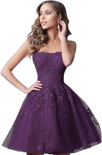 Image of Lace Homecoming Dresses Short A Line Strapless Formal Cocktail Party Gowns
