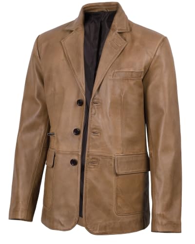Image of fjackets Mens Leather Blazer Jacket - Real Lambskin Leather Sport Coat, 3-Button, Business to Weekend
