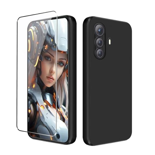 Case for Cubot Max 5 Phone case with Tempered Glass Screen Protector,Silicone Soft Flexible Bumper Shockproof TPU Protective Cover-Black