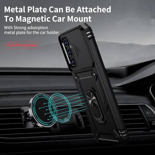 Vinve for Samsung Galaxy A03S Case with Slide Camera Lens Cover, HD Screen Protector, Military Grade Drop Protection, Magnetic Rotated Ring Holder Kickstand Phone Case (Black) by Vinve - Used condition - Image 3