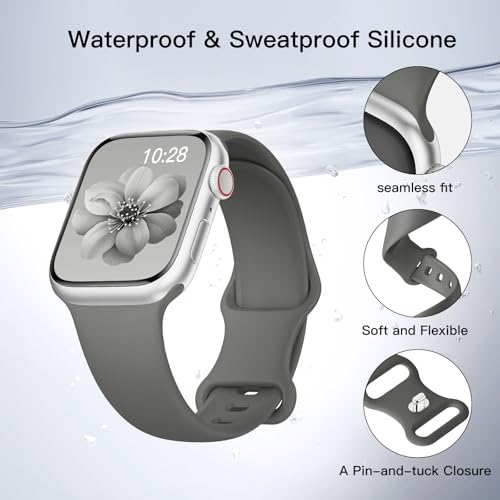 Image of Sport Silicone Band Compatible with Apple Watch Bands 40mm 38mm 41mm 44mm 45mm 42mm 49mm Women Men,Soft Wristband Waterproof Replacement Sport Strap for iWatch Bands Series 9 8 7 6 5 4 3 2 1 SE Ultra