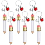 Sureio 6 Pcs Teacher Appreciation Gifts Pencil Lip Gloss Tubes Keychains Empty Mini Pencil Shaped Lip Balm Tubes Containers DIY Keychain with Apple Charm Thank You Tags for Graduation Teachers, 5ml