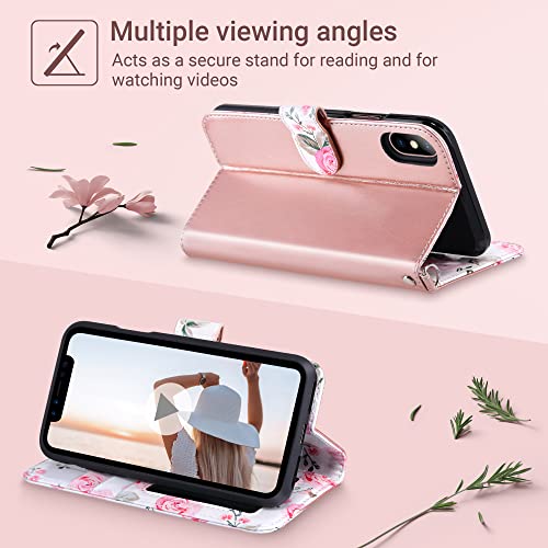 Ulak Iphone Xs/X Wallet Case For Women, Pink Floral Folio Flip Cover With Card Holder & Kickstand, 5.8 Inch #TOP4