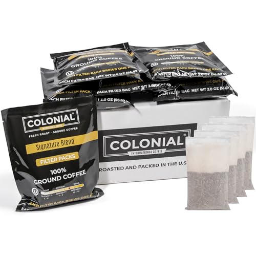 Colonial Coffee Ground Coffee Filter Portion Packs, 2 Ounce (Pack of 40), 100% Arabica Breakfast Blend Medium Roast, Gourmet Bulk Packets for 10-12 Cup Drip Maker