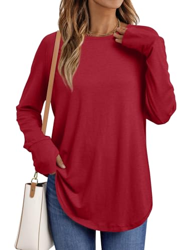 Image of AUTOMET Womens Long Sleeve Tunic Tops Crew Neck Casual Loose Fit Shirts