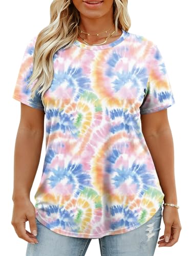 Image of VISLILY Plus-Size-Tops for Women Casual Short Sleeve T Shirts Trendy Tie Dye Crewneck Tees Comfy Loose Fit Tunics XL-5XL