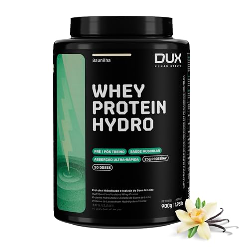 DUX HUMAN HEALTH Whey Protein Hydro 900g Baunilha – Absorção Rápida, Baixo Teor de Lactose, Suporte para Ganho Muscular