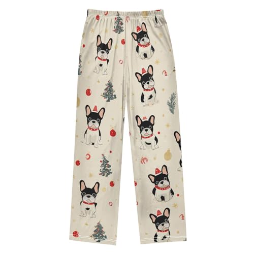 ZZXXB Christmas Bulldog Tree Boys Long Pants Soft Trousers Elastic Waist Kids Lounge Bottoms with Pockets S-XL2