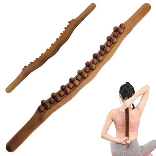 Gua Sha Wooden Therapy Stab mit 31 Rollen Massagestab Holz für Muskelentspannung & Körpermassage Faszienstab Holz für Nacken Rücken Beine Bauch & Arme