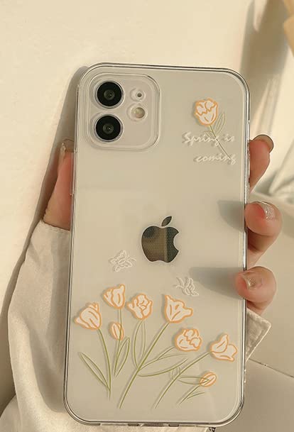 My Kshop Cute Clear Lettering, Flower Case for iPhone 11, Slim Shockproof PC+TPU Protective Transparent Cover with Wireless Charging Compatibility