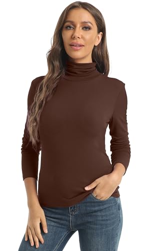 Image of Women's Casual Long Sleeve Turtleneck Tops Slim Fitted Lightweight Base Layer Shirts