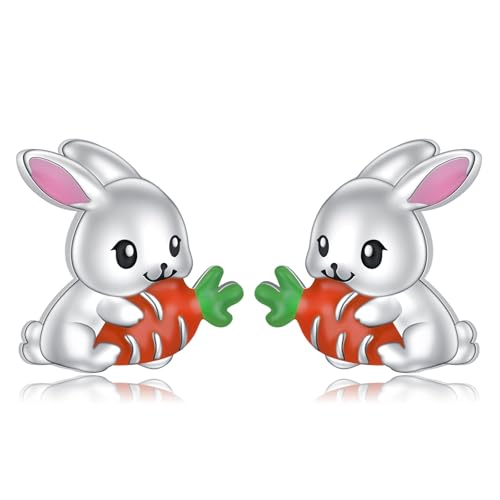 HOOHWE Bunny Stud Ohrringe für Frauen 925 Sterling Silber Nette Bunny Ohrringe Tier Schmuck Bunny Geschenke für Frauen