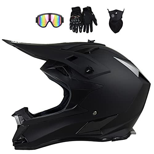 CANIAN Cascos de Cross de Moto Adultos Casco Todoterreno Set Niños con Gafas, Máscara y Guantes, Casco Downhill Unisex Casco de Motocross para MTB, BMX, ATV, Go Kart, Off Road Dirt Bike (B,M)