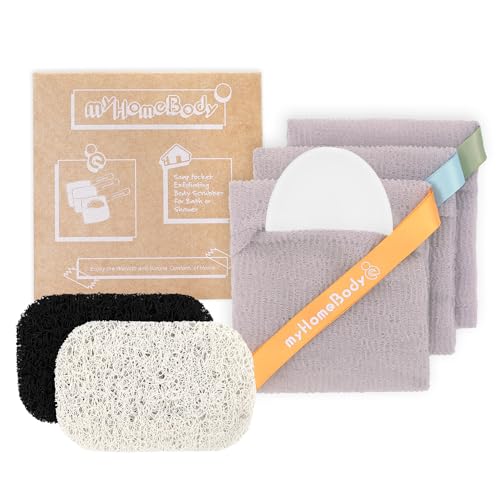 myHomeBody Soap Pocket Squares Exfoliating Pouch, White Smoke, 3 Pack
