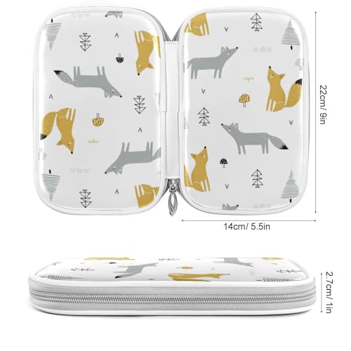 Image of Cartoon Foxes Trees Marble Pencil Bag Case Zipper Pencil Holder Organizer Stationary Pen Bag Cosmetic Makeup Bag Pouch Purse for School Office Supplies