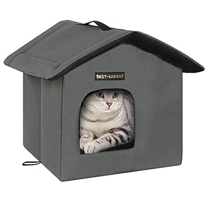 Rest-Eazzzy Cat House for Outdoor Cats, Weatherproof and Insulated Feral Cat House with Mat and Clip, Easy to Put Together, Selfwarming Cat Shelter for Winter(Grey, Waterproof House-S)