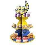 Terasilian Cartoon Yellow 3-Tier Cupcake Stand for 24 Cupcakes Yellow Cupcake Stand for Birthday Party Supplies Cupcake Dessert Stand Cupcake Toppers for Party Decorations