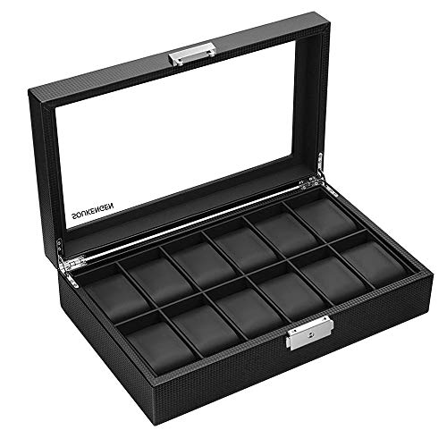 SOUKENGEN 腕時計収納ケース 収納ボックス コレクションケース 鍵付き ディスプレイ 収納 保管 ガラス天板 鍵 仕切取外し可能 12本用 偽物にご注意
