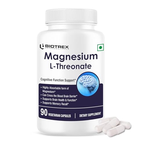 Image of Biotrex Nutraceuticals Magnesium L Threonate 2000mg Per Serving | Better sleep, Cognitive Support & Quick Thinking | Brain & Memory Function | Most Bioavailable Form of Magnesium | 90 Vegetarian Capsules