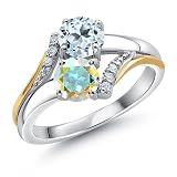 Gem Stone King 10K Yellow Gold and 925 Silver Mercury Mist Mystic Topaz and Sky Blue Topaz and White Lab Grown Diamond Accent Engagement Ring For Women (1.28 Cttw, Gemstone November Birthstone, Round