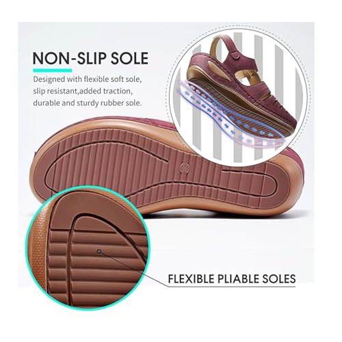 Women's Platform Wedge Sandals, Retro Adjustable Ankle Strap Closed Toe Vintage Hollow Wedge Sandals, Soft Leather Thick Sole Premium Anti Slip Shoe, for Family, Travel, Beach, Meeting2