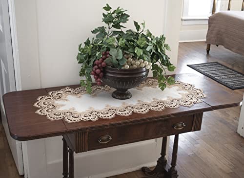 Gold European Lace And Antique Jacquard Fabric Table Runner, Farmhouse Dresser Scarf, Coffee Table Runner (16Wx34L) #TOP1